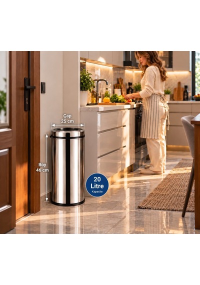 Pratik Çemberli Çöp Kovası 20 Lt Paslanmaz Acar 13283