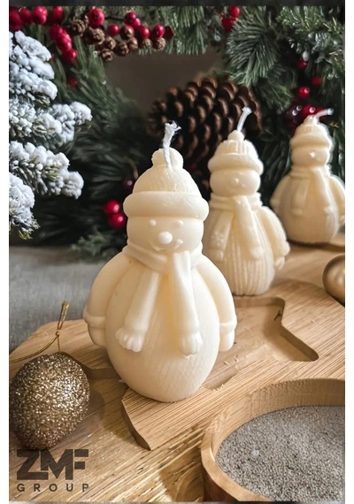 Yılbaşı Temalı Kardan Adam Mum Dekoratif Mum 10cm 1 Adet Beyaz