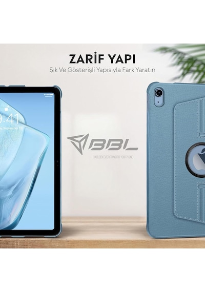 Apple 11 İnç İpad A16 / İpad Air 10.9 İnç/ipad 10.nesil 10.9 Wi-fi Yatay Ve Dikey Standlı 360 Derece Döner Tablet Kılıfı Mavi