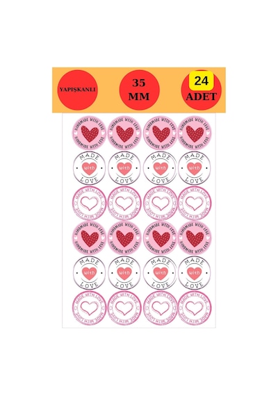 24 Adet - Love Heart Sticker - Kalp Sticker - Love Sticker - Paketleme Sticker - Notebook Sticker - Çok Renkli
