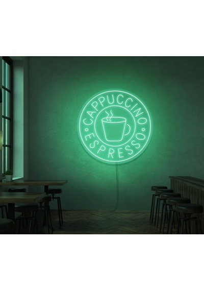 Cappuccıno Espresso Yazılı Ve Şekilli Neon Tabela Yeşil