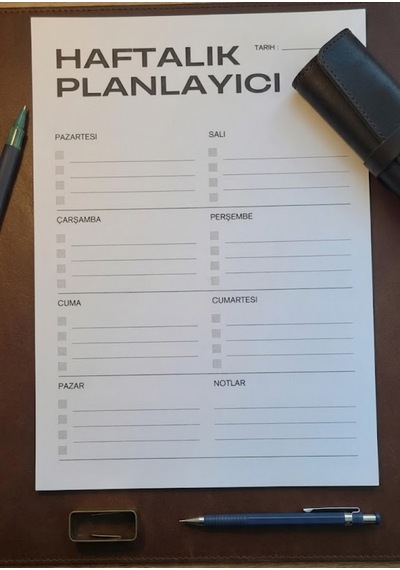 A4 Siyah Beyaz Haftalık Planlayıcı Profesyonel 50 Yaprak Çok Renkli