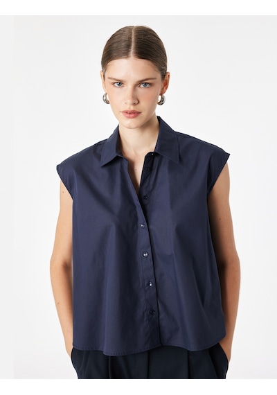 Koton Pamuklu Boxy Fit Kolsuz Poplin Gömlek Lacivert 7wak60150pw