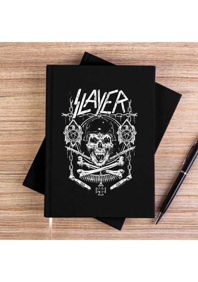 Slayer Gun And Chain Siyah Çizgisiz Kanvas Defter