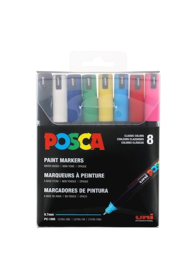 Uni Posca 0.7 Su Bazlı Poster Markörü Ana Renk 8'li