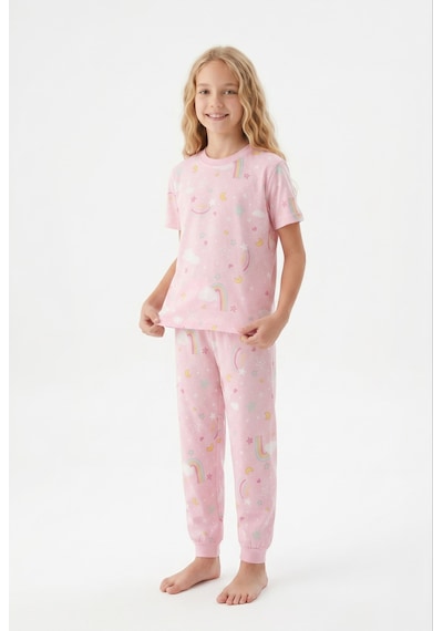 Alkın Kids 3-13 Yaş Kız Çocuk Gökkuşağı Desenli %100 Pamuklu Kısa Kollu Pijama Takımı Pembe Alkın Kids 3-13 Yaş Kız Çocuk Gökkuşağı Desenli %100 Pamuklu Kısa Kollu Pijama Takımı Pembe