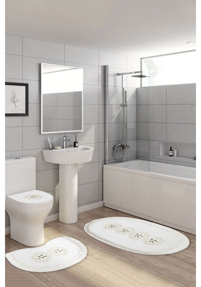 Queen Oval Nakişli 3 Lü Set Beyaz