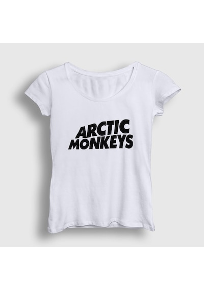 Presmono Kadın Logo Arctic Monkeys T-shirt Beyaz