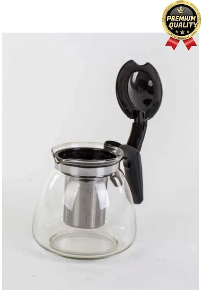 Özel Üretim Isıya Dayanıklı Bitki Çayı Şeffaf Büyük Çelik Süzgeçli Cam Çaydanlık Demlik 1.1 Litre Çok Renkli