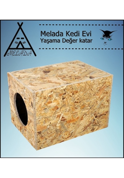 Melada Kedi Evi Dış Ortam Uygun Ahşap Kedi Evi Osb 34x27x24 Cm
