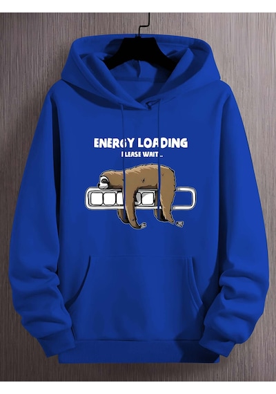Uyguntarz Unisex Tembel Animal Baskılı Oversize Sweatshirt Mavi