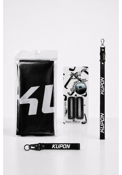 Kemboss Kupon Siyah Oto Seti Göğüs Örtüsü Black Edition Klima Kokusu Ayna Askı İpi Anahtarlık