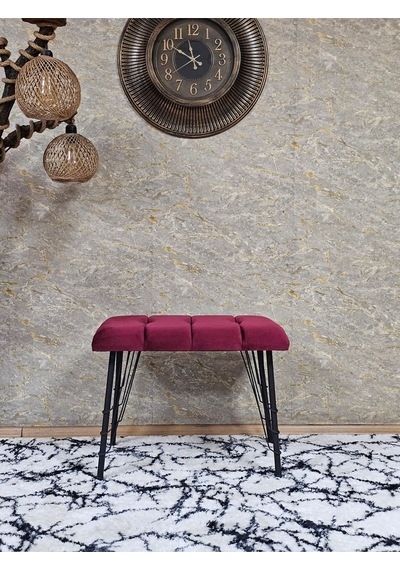 Zafir Metal Siyah Tel Ayaklı 60 Cm Puf Bench - Puf - Bench - Oturak - Mutfak Oturağı - Antre Oturağı Bordo