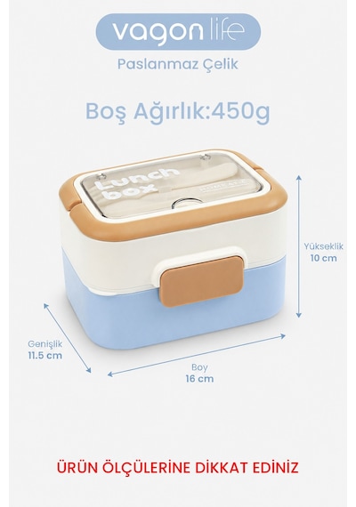540 Ml 2 Kat Paslanmaz Çelik Lunch Box Yeni Nesil Sefer Tası Çatal & Kaşık Ff6750-540 Pembe