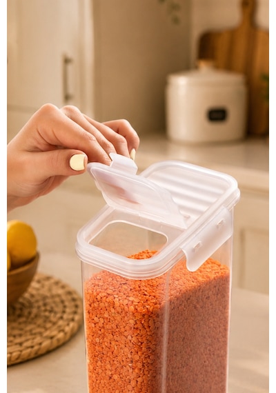 Porsima L-00895-2 2'li Erzak Saklama Kabı Seti Hava Geçirmez Kapaklı,düzenleyici Mutfak Saklama Kabı,tablet Toz Deterjan Saklama Kabı 2,5 Litre Şeffaf Seffaf