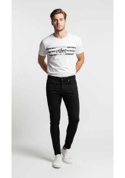 Maximodena Erkek Slogan Baskılı Modern Günlük T-shirt Beyaz