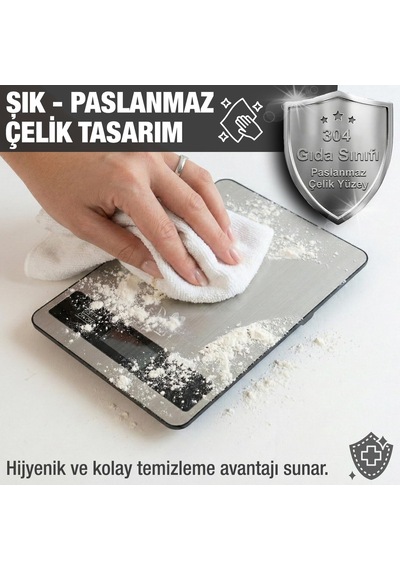 Dijital Mutfak Tartısı, 10kg/1g Hassasiyet, Paslanmaz Çelik, 6 Birim Dönüşümü G/kg/lb/oz/ml/milk Ml , 2 Aaa Pil Dahil Çok Renkli