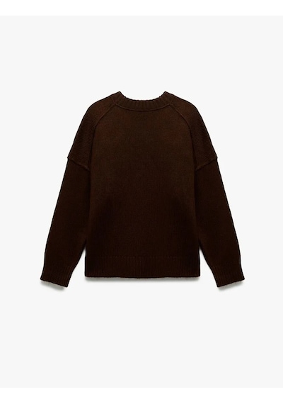 Koton Bisiklet Yaka Triko Kadın Oversize Kazak 6wak90177ht Kahverengi