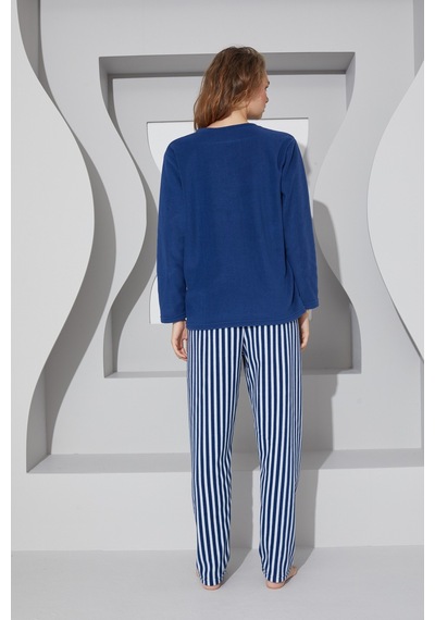 Siyah İnci Alt-üst Polar Pijama Takım 24223083 Lacivert