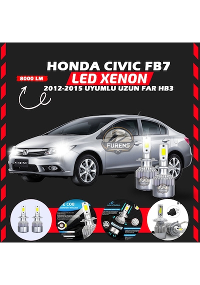 Honda Civic Fb7 2012-2015 Uzun Far Uyumlu Şimşek Etkili Led Xenon Performance Series Hb3