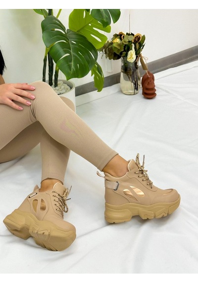 Erva'nın Butiği Bej Cilt Punto Kadın Bağcıklı Sneakers-4899