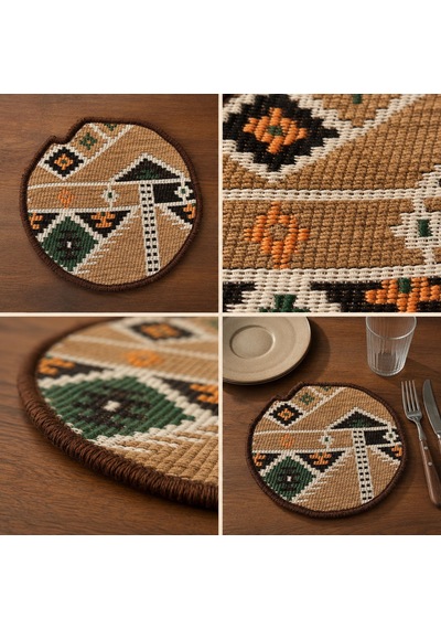Bk Gift 6 Adet El Yapımı Anadolu İzleri Kilim Kumaşı Supla Koleksiyonu 27cm -3 Haki
