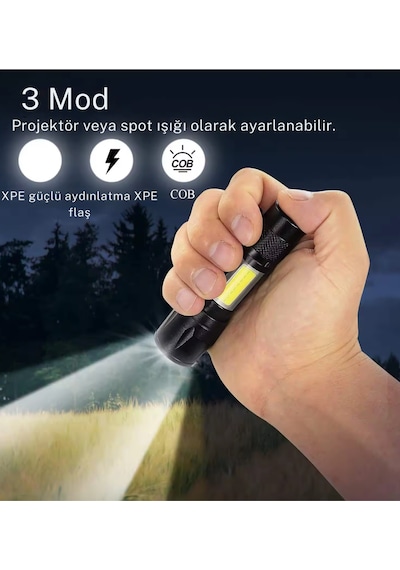 15w 1000lm Mini Zomlu Flaşörlü Ful Metal Suya Karşı Dayanıklı El Feneri Çok Renkli