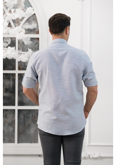 Advante Slimfit Katlamalı Kol Hasırlı Armürlü Yaka Düğmeli Erkek Gömlek 001