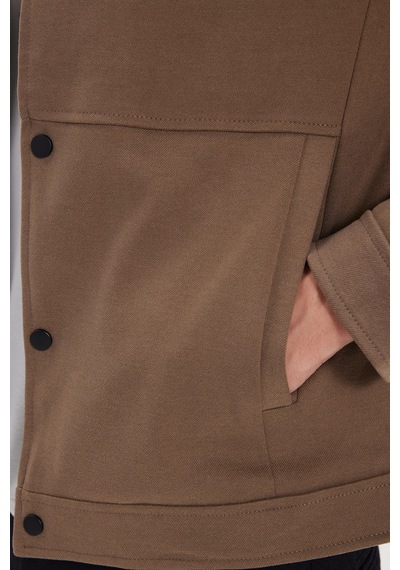 Tudors Erkek Slim Fit Dar Kesim Çift Cepli Çıtçıt Kapamalı Kahverengi Mont-46274