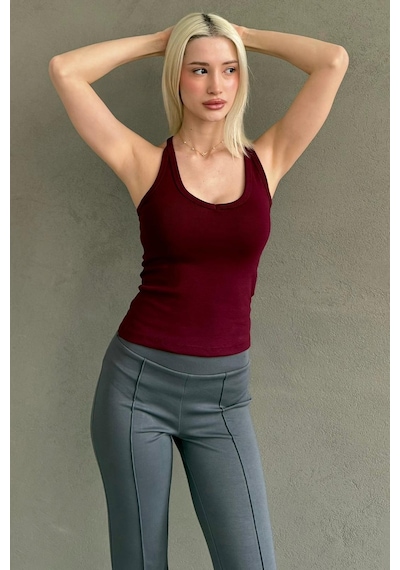 Madmext Bordo Basic Vücuda Oturan Kolsuz Kadın Atlet Mg2639 Bordo