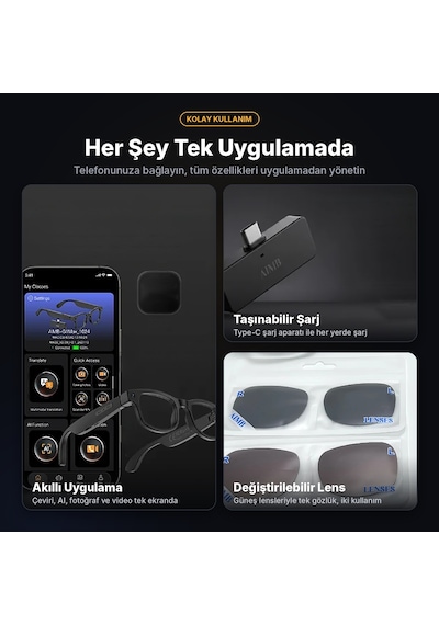 Aımb-g1 Max Akıllı Gözlük 8mp Kamera Aı Çeviri Bluetooth