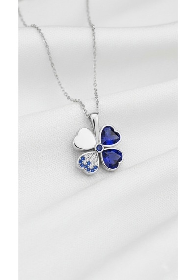 Çekirdekjewelry 925 Ayar Gümüş Safir Taşlı Ters Yonca Kolye Sarı