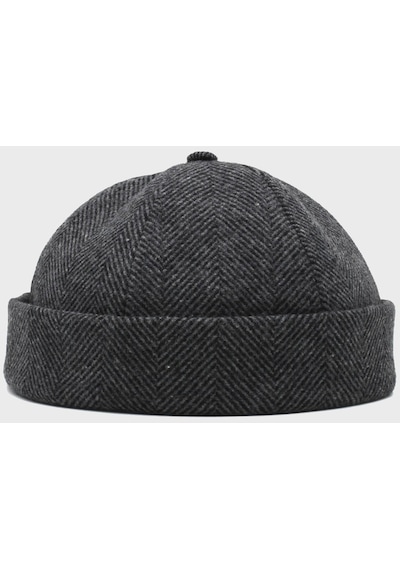 Külah Koyu Gri Yünlü Hipster Bere Kışlık Docker Cap - Kadın Füme