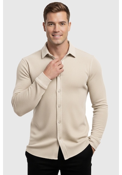 Rizzup Bej Slim Fit Örme Kumaş Likralı Erkek Gömlek Nefes Alan Esnek Ve Modern Tasarım 2602604