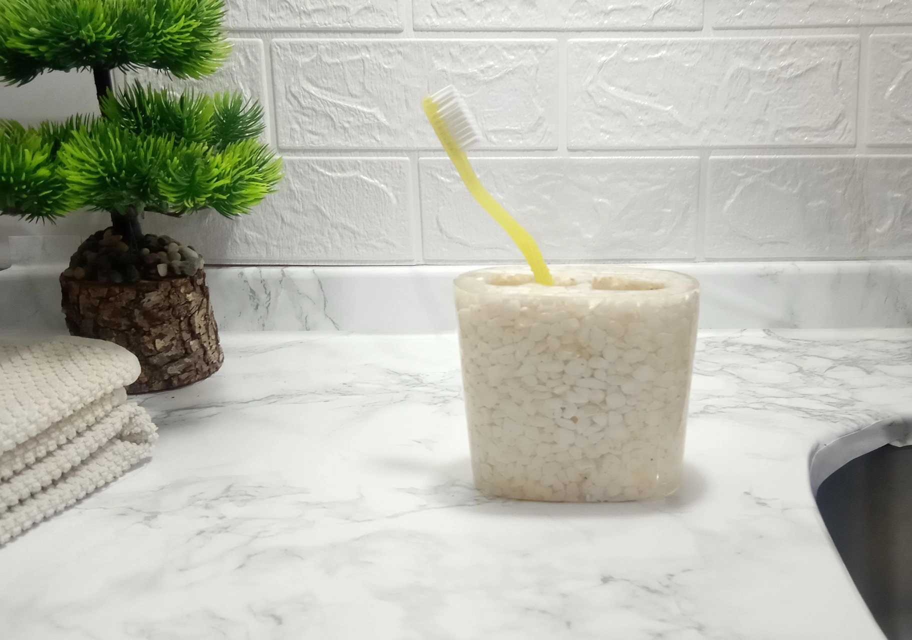 2 Adet Diş Fırçalık Deniz Taşı El Yapımı 400 Gr 10x5x9cm Banyo Seti Çok Renkli
