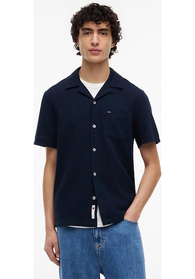 Tommy Hilfiger Tjm Reg Lınen Blend Camp Ss Ext Erkek Mavi Kk Gömlek - Dm0dm23058-14928
