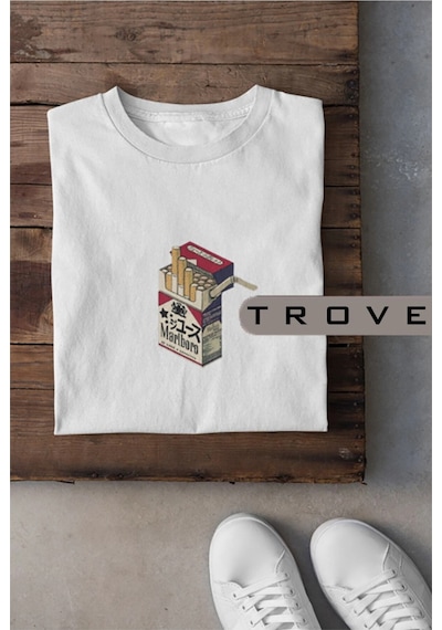 Tarzsokak Unısex Kadın Erkek Sigara Paket Tasarım Japon %100 Pamuk Baskılı Siyah Beyaz T-shirt