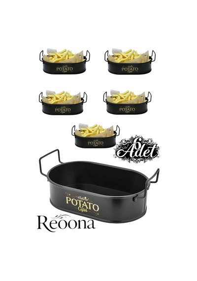 Potato Mini Oval Patates & Cips Sunumluk 21 Cm 6 Adet Siyah Siyah