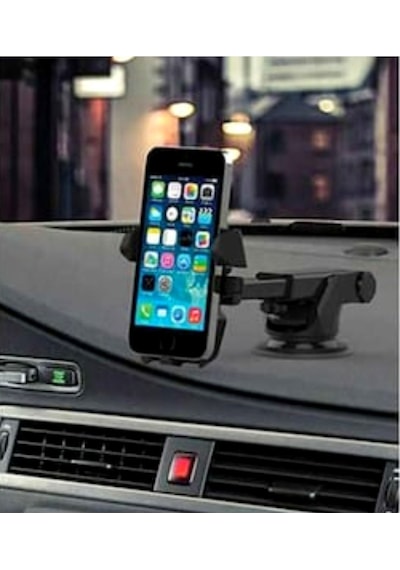 Carub Lüx Oto Telefon Tutucu Cama Vantuslu Uzayan Kollu Tuşlu Siyah