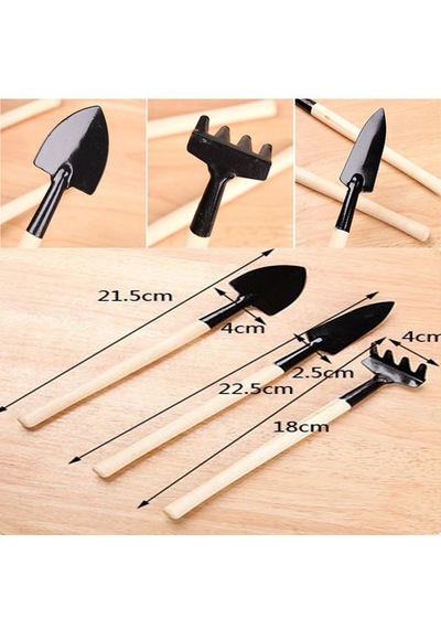Ahşap Saplı Ev Bahçe Küreği Mini Tırmık 3'lü Set