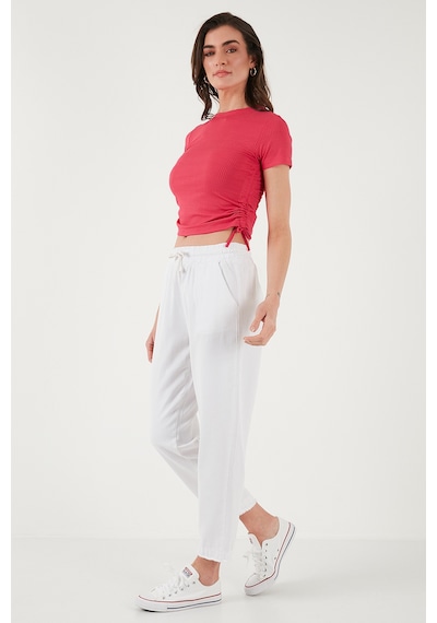 Lela Pamuklu Normal Bel Regular Fit Düz Paça Bayan Pantolon 668Yp42282S4 Beyaz