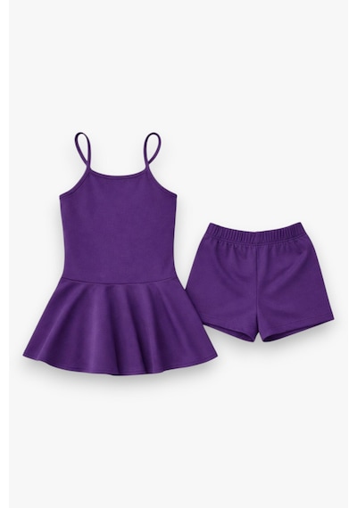 My Kids Wear Kız Çocuk Garson Mayo Elbiseli Şortlu 2 Li Takım 12425 Mor