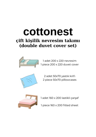 Çift Kişilik Kaktüs Desenli Gri Nevresim Takımı Lastikli Çarşaflı 200 X 220 Cm Beyaz