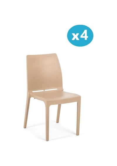 Omnipazar Sy-2506 Plastik Eve Bahçe Koltuk Sandalye 4'lü Set Bej