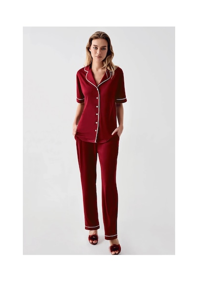 Moda Dua Freshness 324 Kadın 4'lü Sabahlıklı Şorlu Pijama Takımı bordo