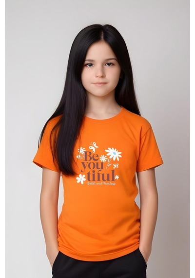 Fyk Kids Kız Çocuk Be You Tiful Baskılı Alt-üst Takım Turuncu