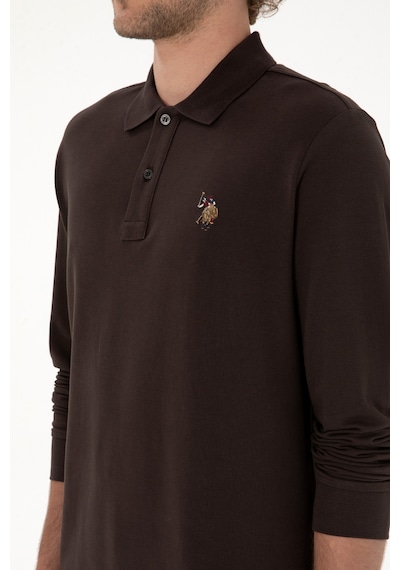 U.S. Polo Assn. Erkek Regular Fit Polo Yaka Koyu Kahverengi Basic Sweatshirt 50313772-VR084