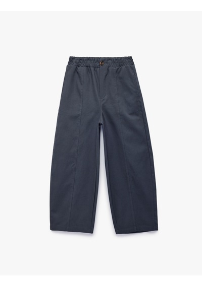 Koton Pamuklu Beli Lastikli Oversize Gabardin Pantolon Mavi 7wkb40014tw