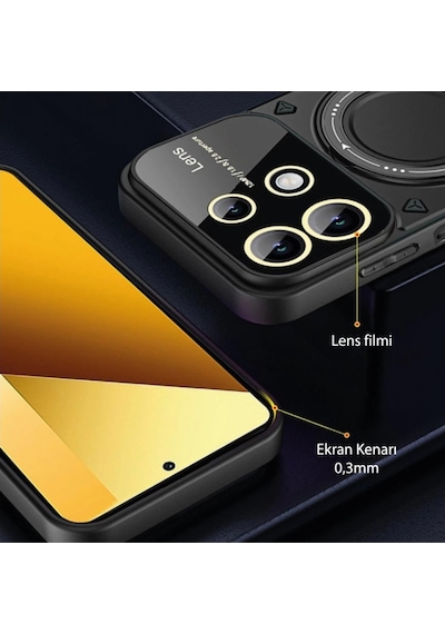 Xiaomi Redmi Note 13 4g Kılıf Joy Lens Standlı Kapak - Siyah Düz Renkli