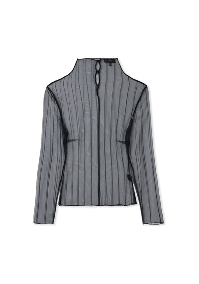 Sateen Çizgili Transparan Bluz - Siyah-137160 Siyah